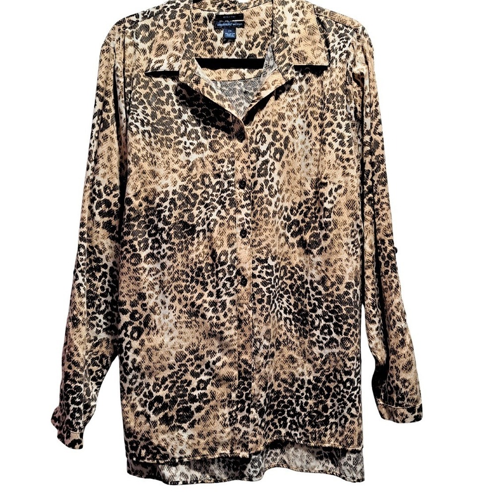 Westbound Woman 2X Animal Print Long Sleeve Button Down Shirt Womens Blouse